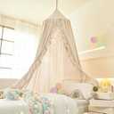 Mengersi Bed Canopy for Girls, Ruffled Canopy Bed Curtains Kids Canopy for Girls Room, Hanging Canopy Princess Play Tent for Reading Nook Play Room Decor (Ivory)