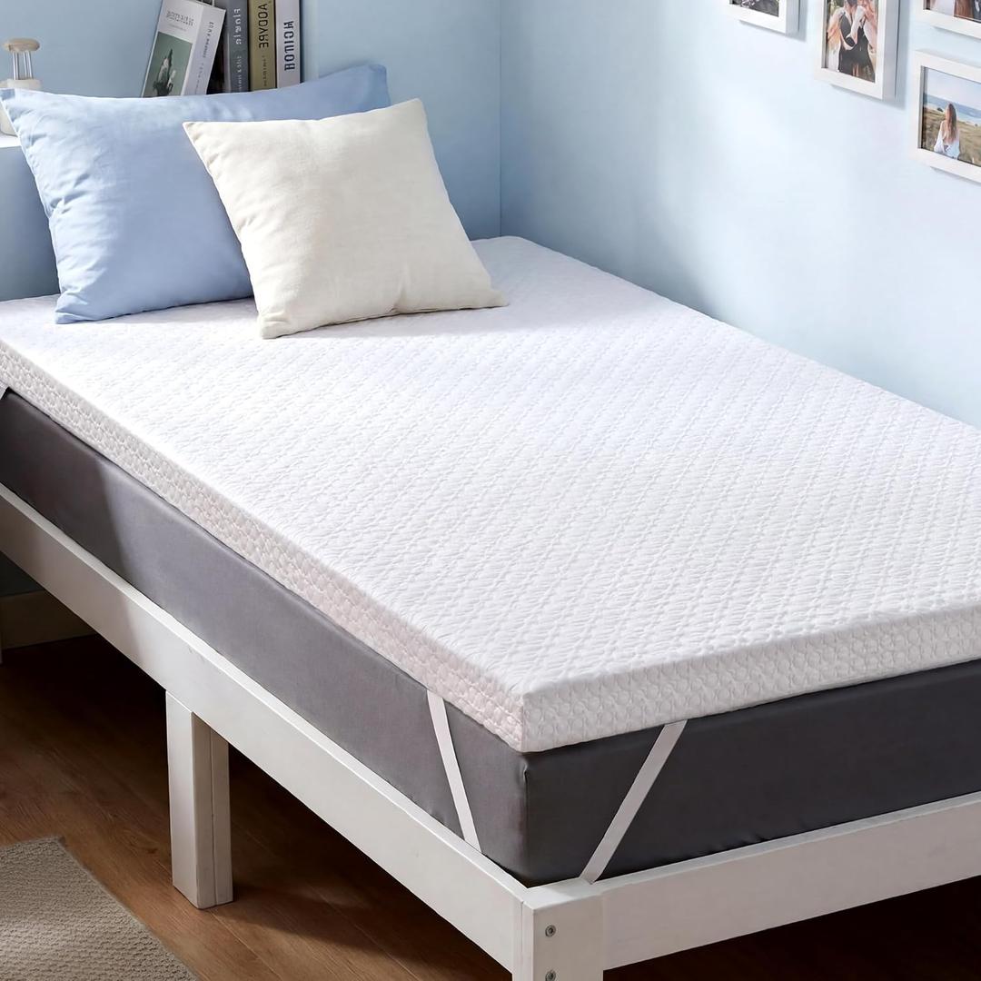 SINWEEK 2 Inch Gel Memory Foam Mattress Topper Twin XL Size for College Dorm, Ventilated High Density Pad for Body Pain, Bed Topper with Cooling Cover, CertiPUR-US & Oeko-Tex Certified