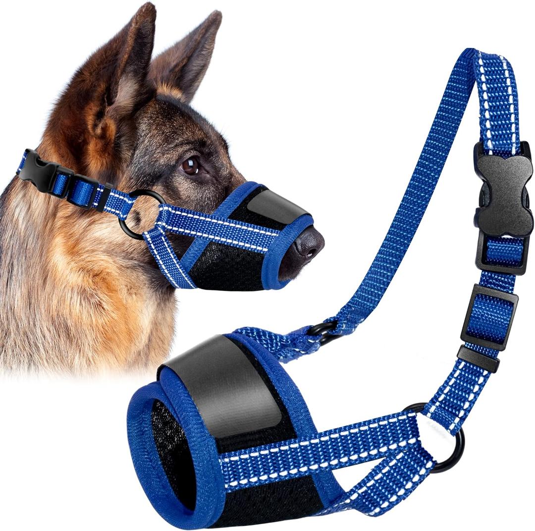 Adjustable Dog Muzzles, Anti Biting Barking Chewing Soft Mesh Dogs Muzzle, Breathable Pet Muzzle Suit for Small, Medium, Large Dog, Muzzle that Allow Dogs Drinking (Blue, Large)