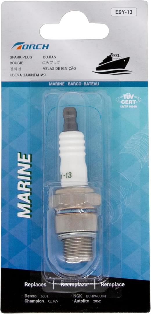 TORCH E9Y-13 Marine Boat Spark Plug Replace for Autolite 2852, for NGK BUHW 2622 BU8H 6431 Spark Plug, for Denso 6001,for Champion QL76V,1 PCS