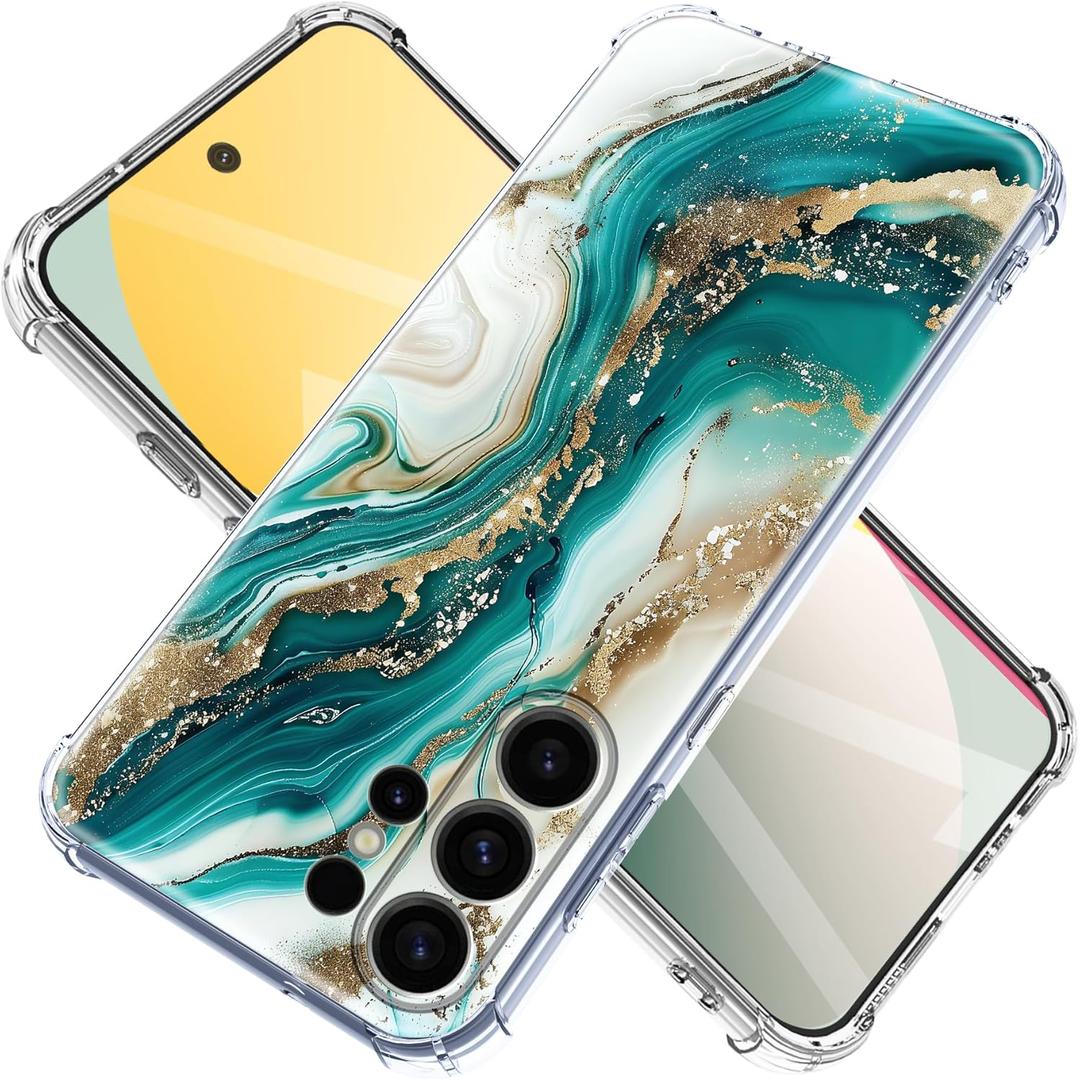 for Samsung Galaxy S26 Ultra Case Flowers and Marble [Buffertech 6.285ft Military-Grade Drop Protection] [Anti Peel Off Tech] Clear TPU Bumper 5G Phone Cover Design (Green Gold)