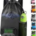 Swim Mesh Beach Bag, Waterproof Gym Bags for Women and Men, Large Pool Bag Swimming Gear Drawstring Backpack (Ink Black)