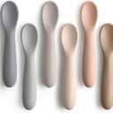 6 Pack Baby Spoons, Shorter Length for Self Feeding, First Stage Spoons, Food Grade Silicone, 6+ Months, Baby Training Spoons, Dishwasher Safe & Boil-proof
