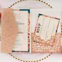 25 set 5"x7.28" Rose Gold Glitter Vine Tri Fold Pocketfold Wedding Invitations Cards Laser Cut Hollow Greeting invites pockets with envelopes RSVP cards inserts (rose gold glitter)
