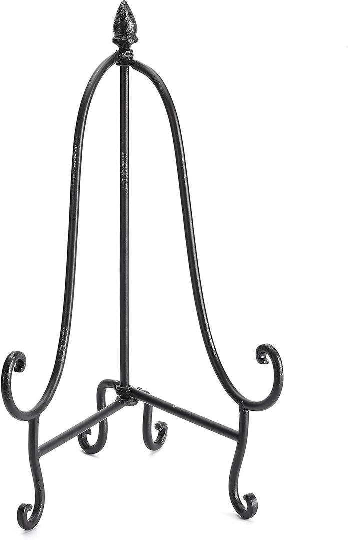 16" H Black Easel, Metal Plate Holder Display, Heavy Duty Picture Painting Frame, Metal Book Stand