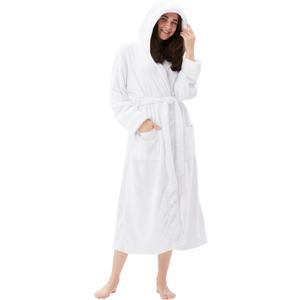 COOVA Premium Robe for Women  Plush Soft Robe, Fluffy, Warm, Long Fleece Bathrobe (Large, Hooded White)