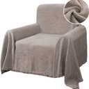 H.VERSAILTEX Cotton Sofa Covers Couch Cover Sofa Slipcover for Most Shape Sofas, Feature Thick Woven Jacquard Seamless with Tassels, Multi-Use Decorative for Couch (Medium: 71" x 91", Sand)