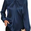 GRACE KARIN Women's Long Sleeve Satin Blouse,Mock Neck Work Silk Shirts,Dressy Tops for Business Casual Office, M