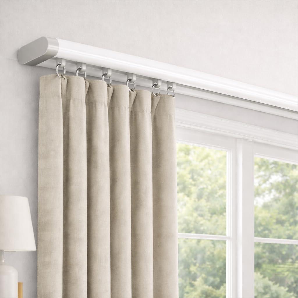 Silent Curtain Track Ceiling Mount 6'/8'/10'/12'/15', Wide 1.7" White Aluminum track Curtains Rail Set, Bedroom/Window/Hotel Drop Ceiling Curtains Tracks (without curtains & hooks) Single track 6ft