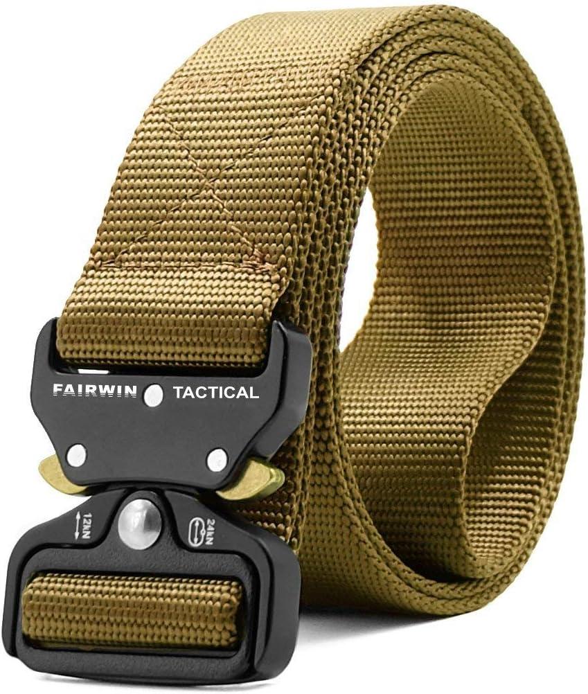 FAIRWIN Tactical Belt, Work Belts for Men Military Webbing Riggers Web Belt Heavy-Duty Quick-Release Buckle (S 30"-36", Tan)