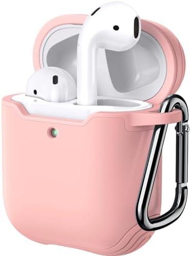 JETech Case Cover for AirPods (1st & 2nd Generation), PC and TPU, Protective Skin with Keychain (Pink)