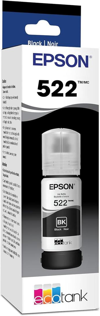 EPSON 522 EcoTank Ink Ultra-high Capacity Bottle Black (T522120-S) Works with EcoTank ET-2720, ET-2800, ET-2803, ET-2840, ET-4700, ET-4800, ET-4810