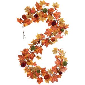 RoseCraft Fall Garland, 6FT Autumn Maple Leaf Velvet Pumpkin/Berry Garland Fall Decor, for Home Harvest Thanksgiving Fireplace Front Door Indoor Outdoor Holiday Party Decorations.