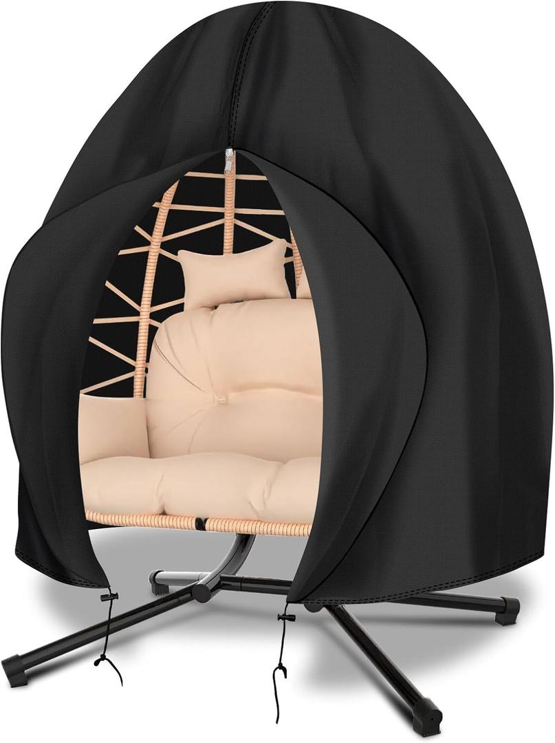 Patio Egg Chair Cover Waterproof, 91 x 80 Double Egg Chair Cover, Extra Large Hanging Swing Egg Chair Covers for Outdoor Furniture, Windproof, Black