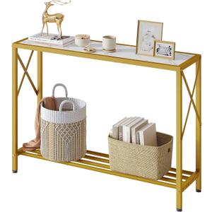 Tajsoon Entryway Table 41.8, 2-Tier Entry Way Console Entrance Table, Narrow Sofa Table with Shelves, Ideal for Hallway, Entryway, Living Room, Foyer, Corridor, and Office (Gold & White)