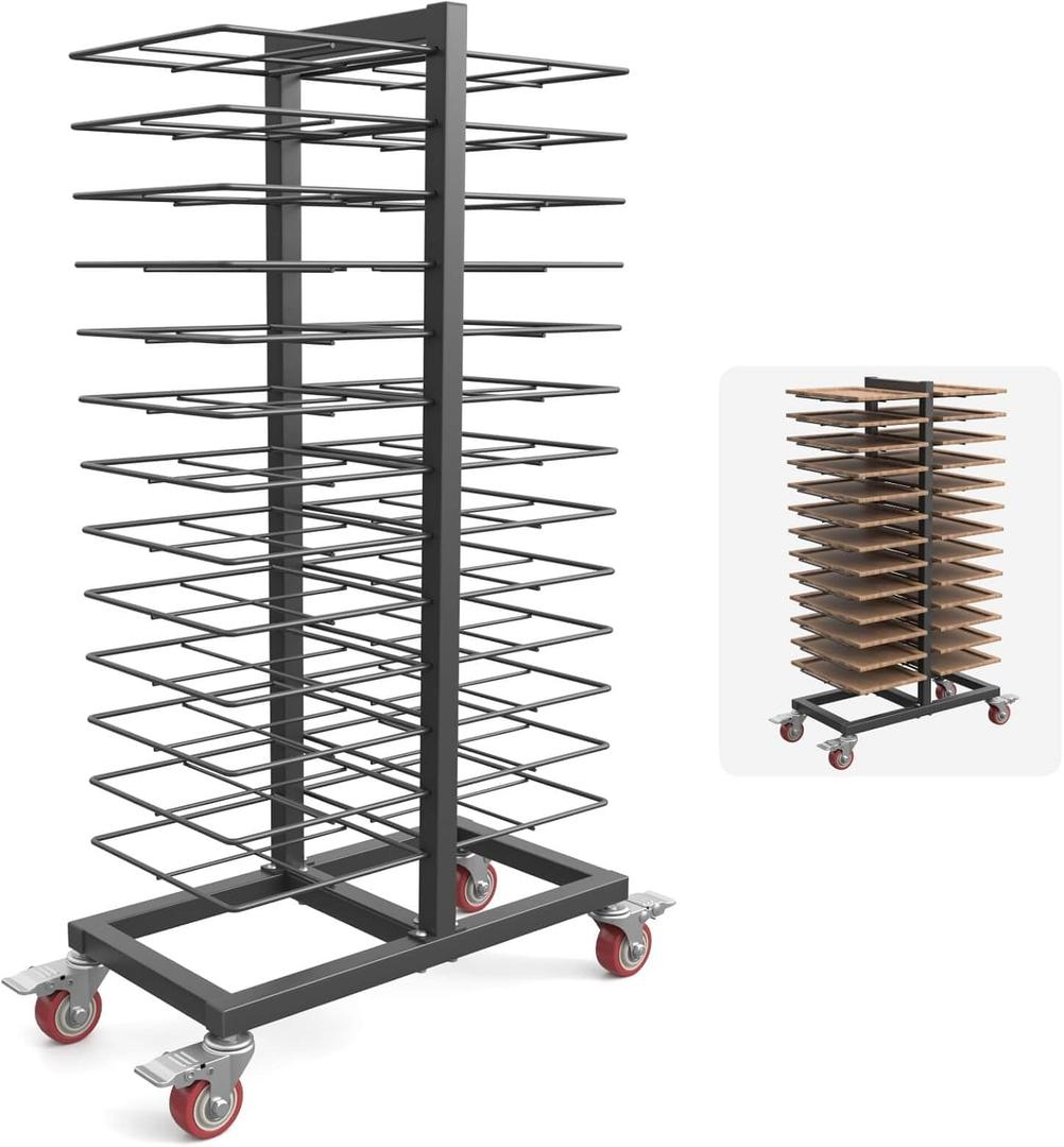 26-Tier Cabinet Door Drying Rack, Heavy Duty Paint Drying Rack with 4 Locking Casters, 25 lbs Capacity Per Tier, Vertical Storage Rack for Paint Shops, Woodworking and Art Studio, Black