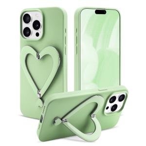 Jusy Case for iPhone 12 Pro Max, Cute Heart with 3D Heart Stand Slim Fit Liquid Silicone Soft Anti-Scratch Microfiber Lining Shockproof Protective Phone Cover for Girly Women Case - Green
