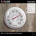 Taylor Big & Bold Indoor Outdoor Dial Thermometer, Decor for Patio, Pool, or Garage, 8.5 Inch, White Bezel