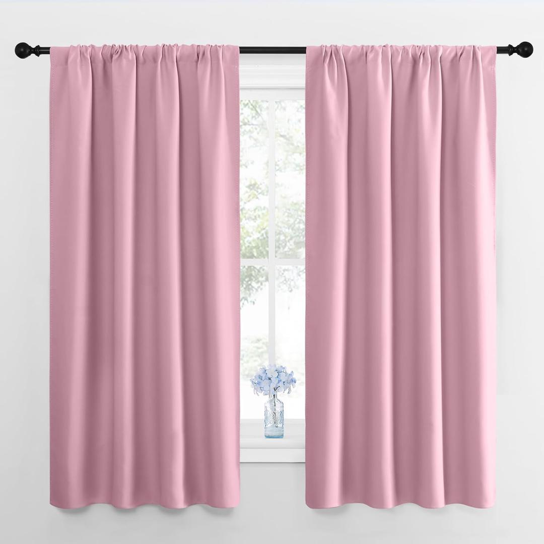 NICETOWN Window Curtains for Bedroom, Rouge Pink, 2 Panels, W42 x L48 -Inch, Home Decoration Thermal Insulated Rod Pocket Blackout Blinds & Drapes for Small Windows