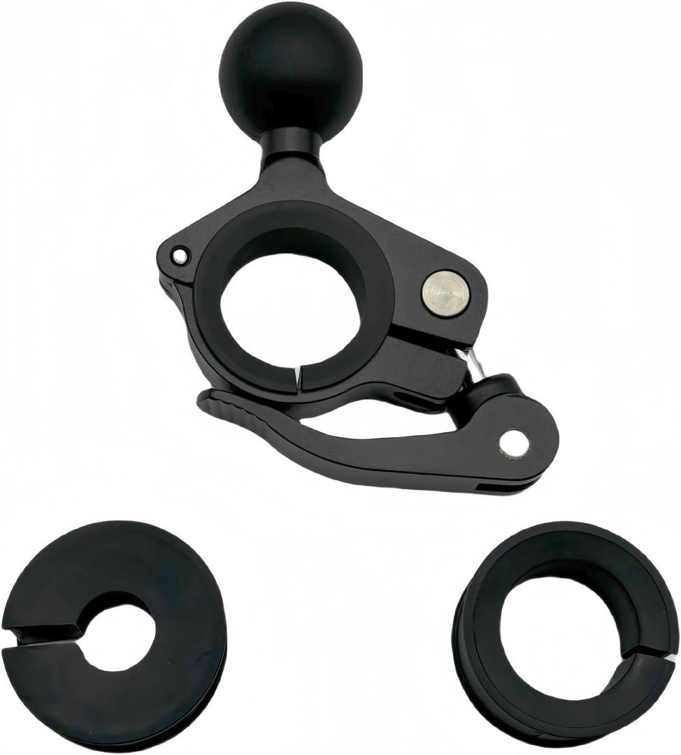 Motorcycle Aluminum Alloy Phone Mount Base with 1" TPU Ball, Fits 0.5''/ 0.87''/ 1''/ 1.125''/ 1.26'' Round Rails, Compatible with 1" Ball Socket Dual Socket Arm