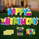Happy Birthday Yard Signs with Stakes - 2 x LED Lights and Personalized Signs with 20 Number Stickers - 16" Large Birthday Yard Signs Colourful Outdoor Lawn Decorations,REUSABLE,WEATHERPROOF