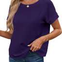 LilyCoco Women's Short Batwing Sleeve Shirt Criss Cross Back Tops Casual Loose Plain Tee Black XXX-Large (Purple, XXXL)