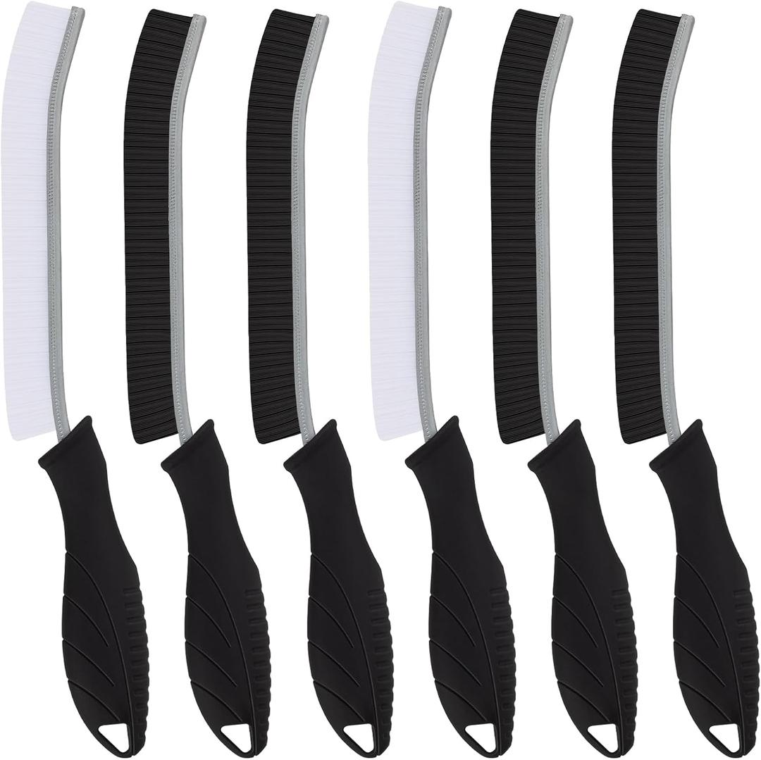 Hard Bristle Crevice Cleaning Brush-Thin Gap Scrub Brush, Small Cleaning Brush, Grout Brush, Kitchen Brush, Cleaning Tools for Toilet, Bathroom, Sink, Home, Household, Window (6, Black)