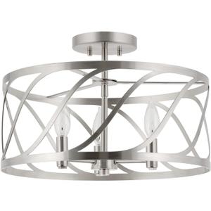 Kira Home Isabelle 16" 3-Light Modern Semi-Flush Mount Ceiling Light, Metal Drum Shade, Brushed Nickel Finish