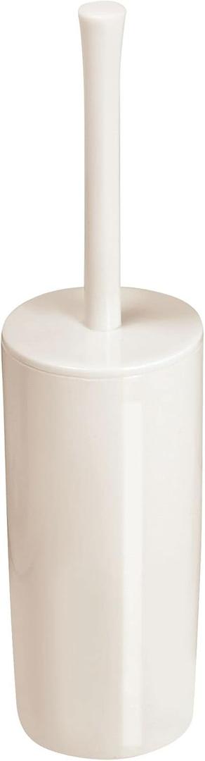 mDesign Slim Plastic Toilet Bowl Brush and Holder Set, Modern Compact Storage Organizer Cleaner Scrubber for Toilet - Heavy Duty Cleaning Plunger for Bathroom, Aura Collection - Cream