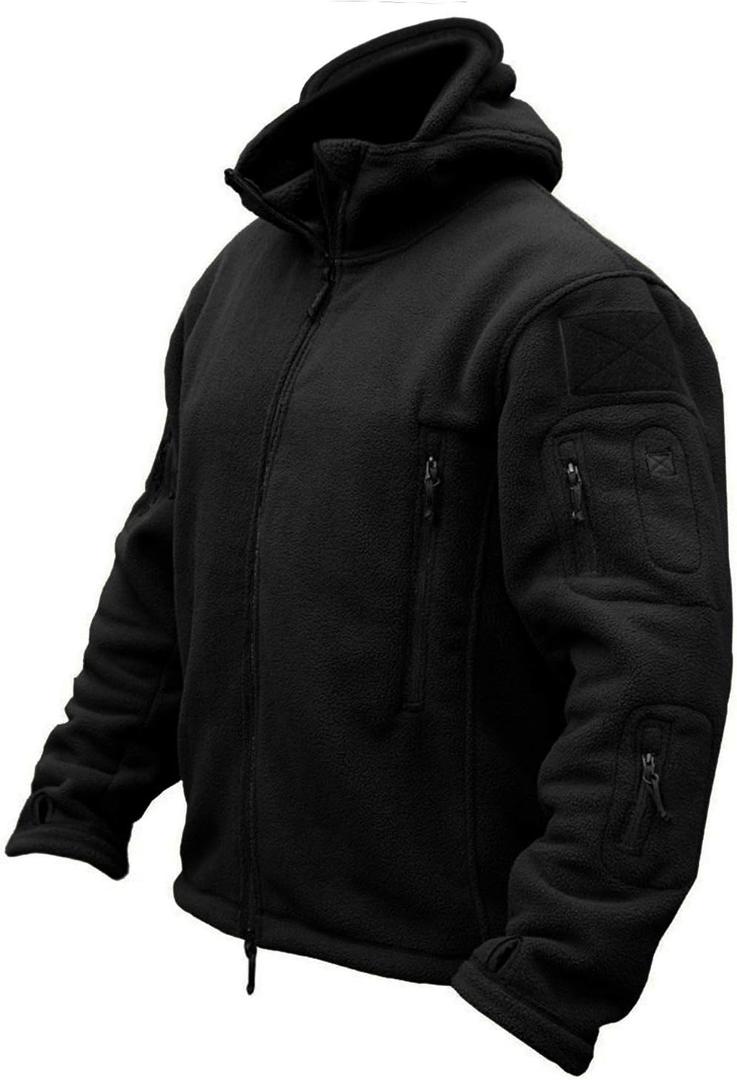 CRYSULLY Men's Military Tactical Sport Warm Fleece Hooded Outdoor Adventure Jacket Coats (Large, Black)