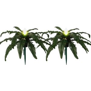 2 Pack Artificial Plants Outdoor with Solar Lights, 27" Large Prelit Boston Ferns with Spike Pathway Light, Realistic Fake Ferns for Yard Patio Garden Walkway Sidewalks Landscape Decor
