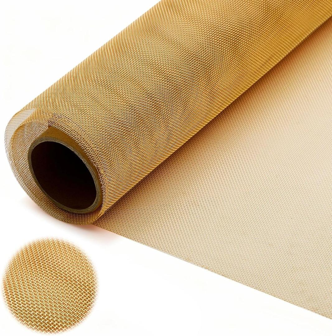 Lounsweer 36 Inch X 12 ft Bright Bronze Copper Mesh Screen, 90% Copper 20 Mesh Roll Insect Screen, 0.2mm Wire Fabric for Window Door Grounding Dense Filter Woven Crafts, to Keep Animals Away
