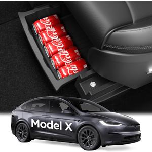 Wigoo 2025 Upgraded Tesla Model X Accessories Under Seat Storage Box Organizer [Increased Storage & Firm Installation] TPE Underseat Storage Tray, for Model X 2022~2025 (2PCS) (Black)