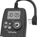 TiFFCOFiO New Digital Outdoor Timer Outlet, Dial Programmable Method, Outdoor Light Timer Waterproof, 2 Grounded Electrical Outlets for Christmas Lights, 6 Sets of Programs, 15A/1875W (1 Pack)