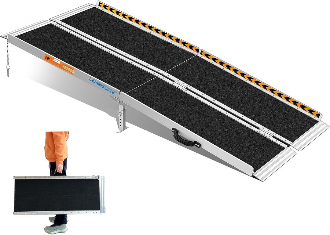 LEMNISCATE Portable Wheelchair Ramp 5FT, Non-Slip Aluminum Handicap Ramp with Handle, Folding Wheel Chair Ramps for Homes Steps, Stairs, Entry, Threshold, Doorways, Scooter, 800LBS Capacity