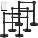 Therwen 6 Pcs Crowd Control Stanchions Set, Double Retractable Safety Belt, Heavy Duty Stainless Steel Crowd Control Barrier, Solid Metal Base, Easy Connect Assembly (16.4 ft,Black)