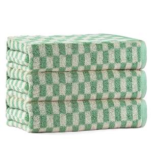 CinGiiCo Checkered Bath Towels Set of 3, 100% Cotton Bath Towels Large, 600GSM, 55 * 28 in, Luxury Shower Towels for Bathroom, Soft Absorbent Quick-Dry（Green）