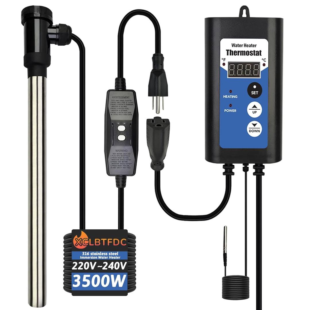 3500W 240V Immersion Water Heater Portable Electric Large Pool & Bathtub Fully Submersible Water Heater with Thermostat, Leakage Protection for Hot Tub, Baptistry, baptismal, Swimming Pool