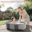 Collapsible Baby Bathtub - Large Baby Bath Tub with Thermometer & Cushion | Travel Portable Newborn Infant Bathtub | Foldable Toddler Bathtub for Baby 0 to 36 Months (Grey)