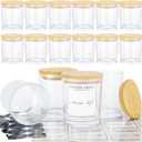 Creahaus 10oz, 16 Pack Thick Candle Jars with Bamboo Lids for Making Candles, Bulk Clear Empty Glass Candle Containers & Sticky Labels, Warming Labels Kit, Heat Resistant Candle Vessels