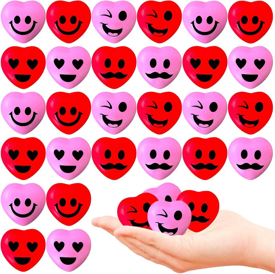 32 Pcs Heart Stress Balls,Mini Funny Heart Smile Squeeze Balls,Novelty Stress Relief Heart Shaped Ball for Class Reward,Valentines Party Gifts,Present Fillers