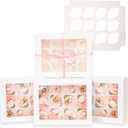 Bakepacker Auto-pop up 12 Cupcake Containers 6-Packs White Cupcakes Carrier, 12 Cupcake Boxes with Window 13"x10"x3.5"