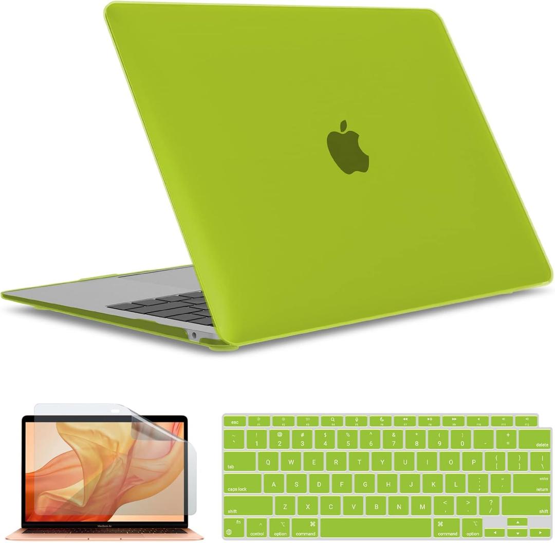 IBENZER Compatible with New MacBook Air 13 inch case 2022 2021 2020 M1 A2337 A2179 A1932, Hard Shell Case&Keyboard Cover&Screen Film for Mac Air 13 with Touch ID (2018-2022), Avocado Green,AT13-AVGN+2