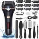 AdamPark Electric Callus Remover for Feet, Rechargeable Foot File Hard Skin Remover, Waterproof 14 in1 Professional Pedicure Kit for Cracked Heels &Dead Skin, with 9 Roller Heads 2 Speed(Black P8)