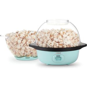DASH SmartStore Stirring Popcorn Maker, 3QT Hot Oil Electric Popcorn Machine with Clear Bowl, 12 Cups - Aqua
