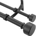 Matte Black Double Curtain Rods 72-144 Inches, Adjustable Double Window Rod with Modern End Cap, Heavy Duty 1-Inch Front and 5/8 Inch Back Telescoping Double Drapery Rod