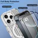 Magnetic Case for iPhone 16 Pro Max Case with Stand & 2x Screen Protector [Compatible with MagSafe] Military Grade Drop Protection Phone Cover with Ring Kickstand for Women Men, Silver Suitcase