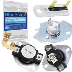 BlueStars 3387134 Cycling Thermostat 3392519 Dryer Thermal Fuse 3977393 Thermal Cut-off Switch 3977767 High-limit Thermostat Kit - Compatible with Whirlpool Kenmore Maytag Dryers