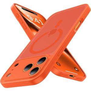 4 x Magnetic Shockproof for iPhone 17 Pro Max Case,[Camera Protection][Compatible with Magsafe][Non-Slip][Mil-Grade Protection] Non-Yellow Translucent Matte Phone Case for iPhone 17 Pro Max,Orange