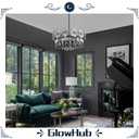 Black Crystal Chandelier for Dining Room 20" Smoke Gray K9 Crystal Pendant Light Flower Drum Chandelier Round Raindrop Hanging Light Fixture Adjustable for Over Dining Table Entryway Living Room